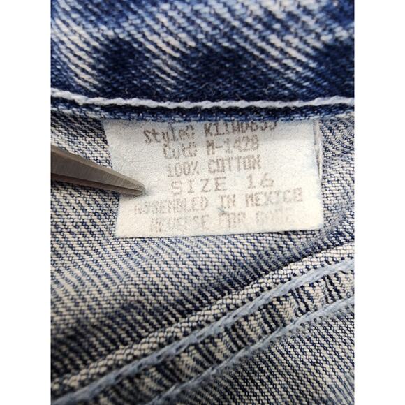 Vintage 80s Michael G High Rise Jean Shorts Size 16 W28 Blue Plaid Trim Cotton - Picture 5 of 11